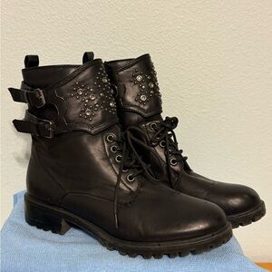 Women’s MIA Perry Black Studded Combat Boots Size 9.5M Buckles